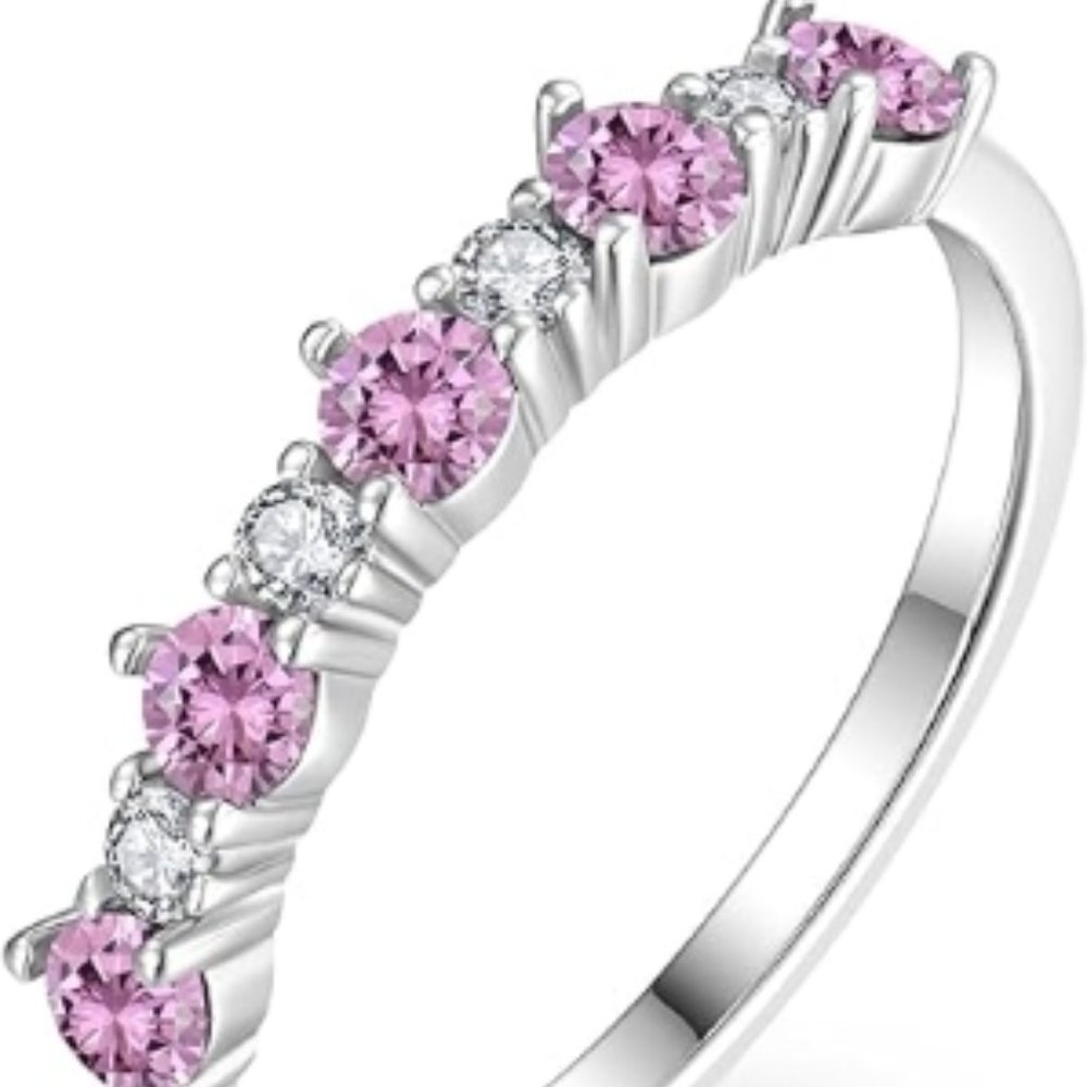 Stackable Birthstone Eternity Bands: 925 Sterling Silver Ring
